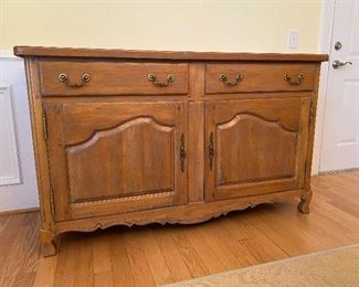 (F3) Asking $350. Solid Wood Hutch used in Dining Room for display and storage. LARGE - SEE MEASUREMENTS! Assembled this statement pieces is 87" tall but it moved in 2 pieces. Base measures 5' wide and 3' tall. 22" deep. Top comes off the base - top measures 51" tall x 12.5" deep.  