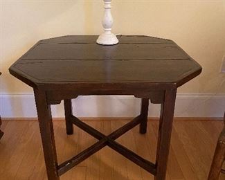 (F7) Solid Wood Antique Side Table. Top measures 30" x 30" x 26" tall. Solid piece but light weight wood. Asking $125. 