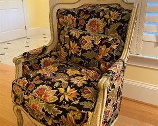 (F9) Statement Chair! Gorgeous Pattern! Outside of Arms are 28" wide. 32.5" deep. Floor to top is 38". Floor to Seat is 18.5". Asking $175. 