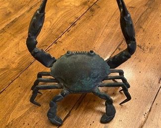 Articulated Bronze Crab Sculpture - vintage. Measures 8" wide x 9" tall. Can be used as home or garden decor. Asking $100. 