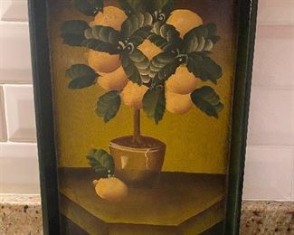 Small wooden painted tray with handles. Asking $15. 