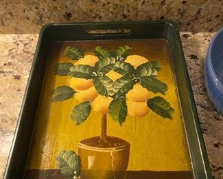 Small wooden painted tray with handles. Asking $15. 