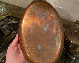 14" long x 8" wide copper handled dish (fish pot?) asking $50. 