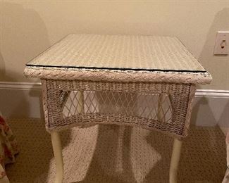 (F29) $500. Lloyd Loom 5 pc SET -  Includes Loveseat, Chair, Rocker, Coffee Table & Side Table - includes cushions but they really need to be replaced. Furniture is all in great shape after a good wash!