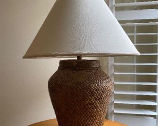 (L4) 31" base to shade. Rattan table lamp. Asking $40. 