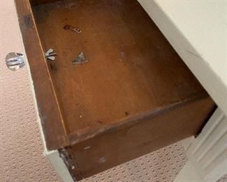 (F19) $60. Vintage 2 drawer desk with shabby chic paint. Measures 32" wide x 20" deep x 29" tall. 