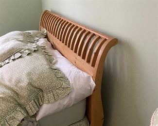 (F21) Queen size Pine Bed frame.  Frame is 65" wide.  Footboard is 36" tall. Headboard is 47" tall. Pine frame is in like new condition! Asking $300. (mattress and box spring not included)