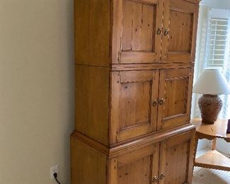 (F17) Asking $250. LARGE Armoire. Assembled it measures 90.5" tall. Top Piece is 45" wide at the main part and 51" at the top. 25" deepest x 22" deep at the main.Base 36" where it separates to move x 48.5" x 24" deep. YOU NEED AT LEAST 2 STRONG PEOPLE TO MOVE. I'm happy to be an extra set of eyes or open doors but this baby is BIG & HEAVY. PLEASE arrange appropriate help or hire movers. 