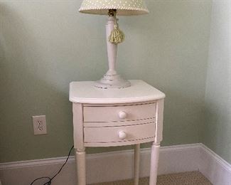 (F22) Asking $65.  Pottery Barn 2 drawer Nightstand 18" wide x 18" deep x 29" tall. Has small pink stain on the top. 
