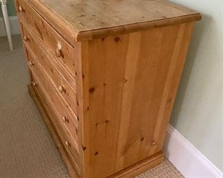 (F23) $175. 4 drawer Pine dresser 42" wide x 20" deep x 34" tall. Top drawer needs some slide adjusting - top has some water marks - overall solid wood piece!