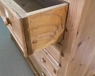 (F23) $175. 4 drawer Pine dresser 42" wide x 20" deep x 34" tall. Top drawer needs some slide adjusting - top has some water marks - overall solid wood piece!