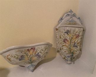 Matching Wall Pocket & Fountain Made in Italy.  Pocket is 15" wide x 8" tall. Fountain is 10" wide x 17" tall. Asking $225 for the pair. 