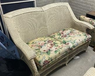 (F29) $500. Lloyd Loom 5 pc SET -  Includes Loveseat, Chair, Rocker, Coffee Table & Side Table - includes cushions but they really need to be replaced. Furniture is all in great shape after a good wash!