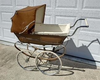 Very Vintage Pram Buggy. *Full Size* Measures 54" x 24" wide x 39" tall. Excellent condition for antique doll collection! Send me your best offers!