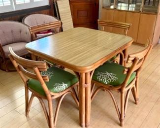 MCM Bamboo Dining Set — this picture features the table without two leaves. Six chairs are included.