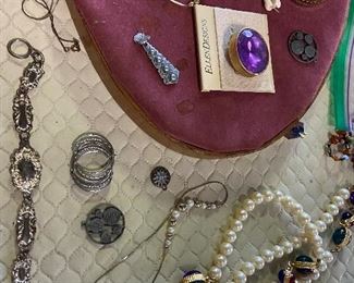 Faux pearls, pierced earrings, pendants, & bracelets. 