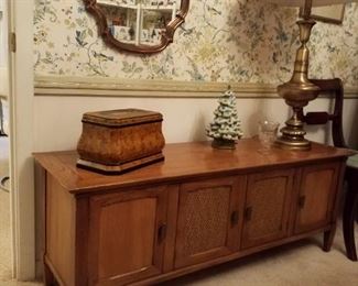 Long, Low, Mid-Century Modern Pecan Record Cabinet