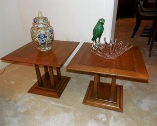 Two Pecan Mid-Century Side Tables