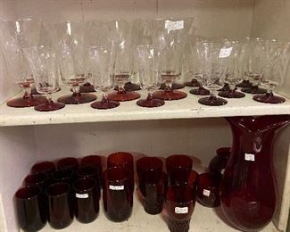 Vintage red and clear glassware 