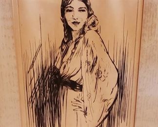 Etching of a Maiden, by Loren Barton, listed
