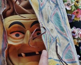Mask in a Painted Leather Case (leather brittle!)