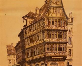 "Strasbourg" Antique Hand-Colored Etching by Barclay