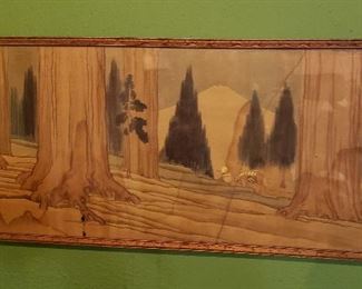 Antique Chinese Reverse-Painted Forrest Scene.  Glass cracked - damn!