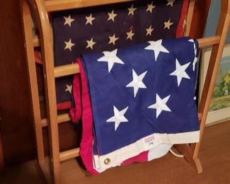 Two American Flags with 48 Stars on a Vintage Quilt Rack