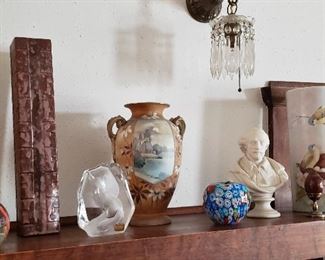 Tall Rectangular Vase by Alice Wong, ca. 19940; Parian Bust; Vintage Melifiori Paperweight