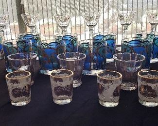 Cool Mid-Century Glassware by George Briard, etc. SOLD.   Short Gold Flecks have SOLD  Front and Back Row remain.