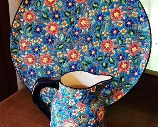 Charger & Pitcher by Emaux de Langwy, France; PITCHER SOLD