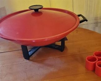 1960's Atomic Red Enamel Electric Wok