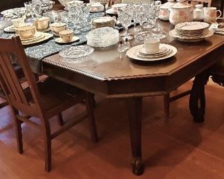 Large 1920's Mahogany Dining Table w/ Leaves and 10 Chairs