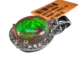 Brand New 14K 2pt47 Carat Opal and Diamond Pendant
