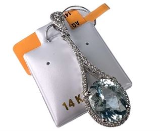 Brand New 14K Aquamrine and Diamond Pendant