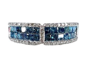 Brand New 14K Blue and White Diamond Ring