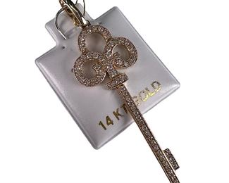 Brand New 14K Diamond Key Pendant