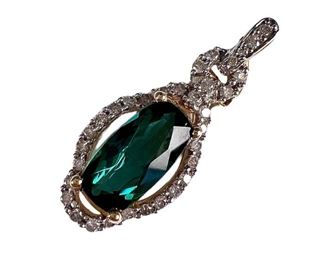 Brand New 14K Tourmaline and Diamond Pendant