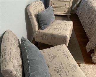 Pair Of Nice Clean Upholstered Chairs with French Logos