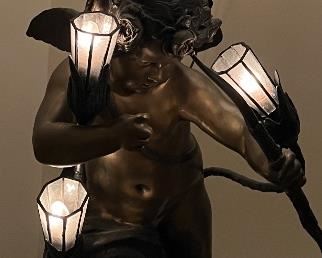 Vintage Bronze Heavy Cherub Lamp Statue