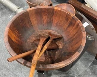 Teak Bowl With Small Bowls & Tongs