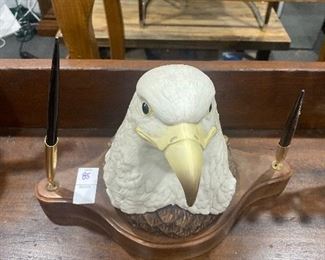 Boem Porcelain & Wood Eagle Head Pen Set Holder