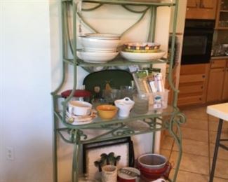 Metal Bakers Rack, Green, Glass Shelves