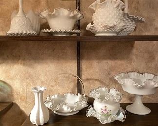 Milk glass, mostly Fenton