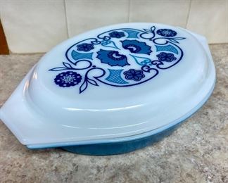 Pyrex Blue Horizon covered dish