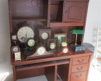 COMPUTER DESK, CLOCKS