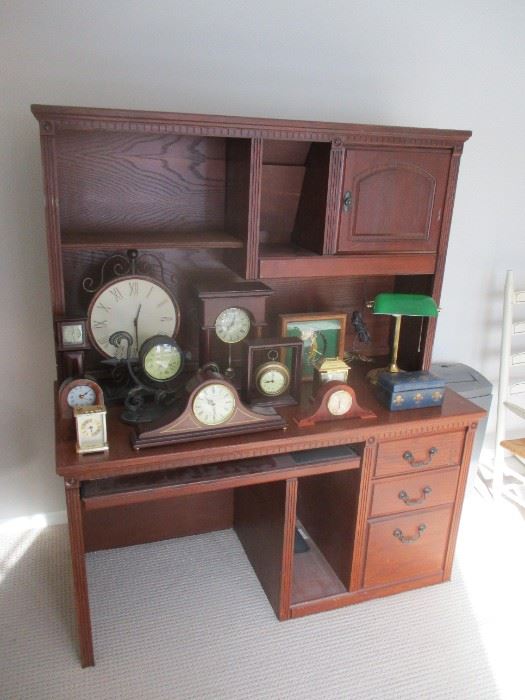 COMPUTER DESK, CLOCKS