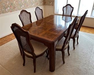 Drexel Heritage Dining Table (64"L x 40"W) with 2 leaves(20"L each) with 5 side chairs & 1 armchair