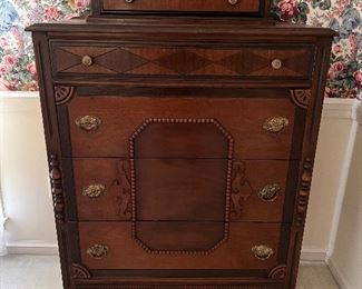 Antique 5 drawer hi-boy dresser with claw foot legs