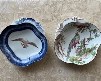 Mottahedeh Vista Alegre Diplomatic Eagle Shell Dish 8" & Williamsburg Birds Shell Dish 8” 